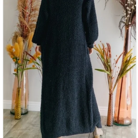Oversized Maxi Duster Open front Cardigan Puff Black Small New - Picture 7 of 10